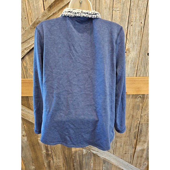 Cuddl Duds Lounge Jacket Medium Blue Zip Up Faux Fur Lined Mock Neck warm - Picture 2 of 8
